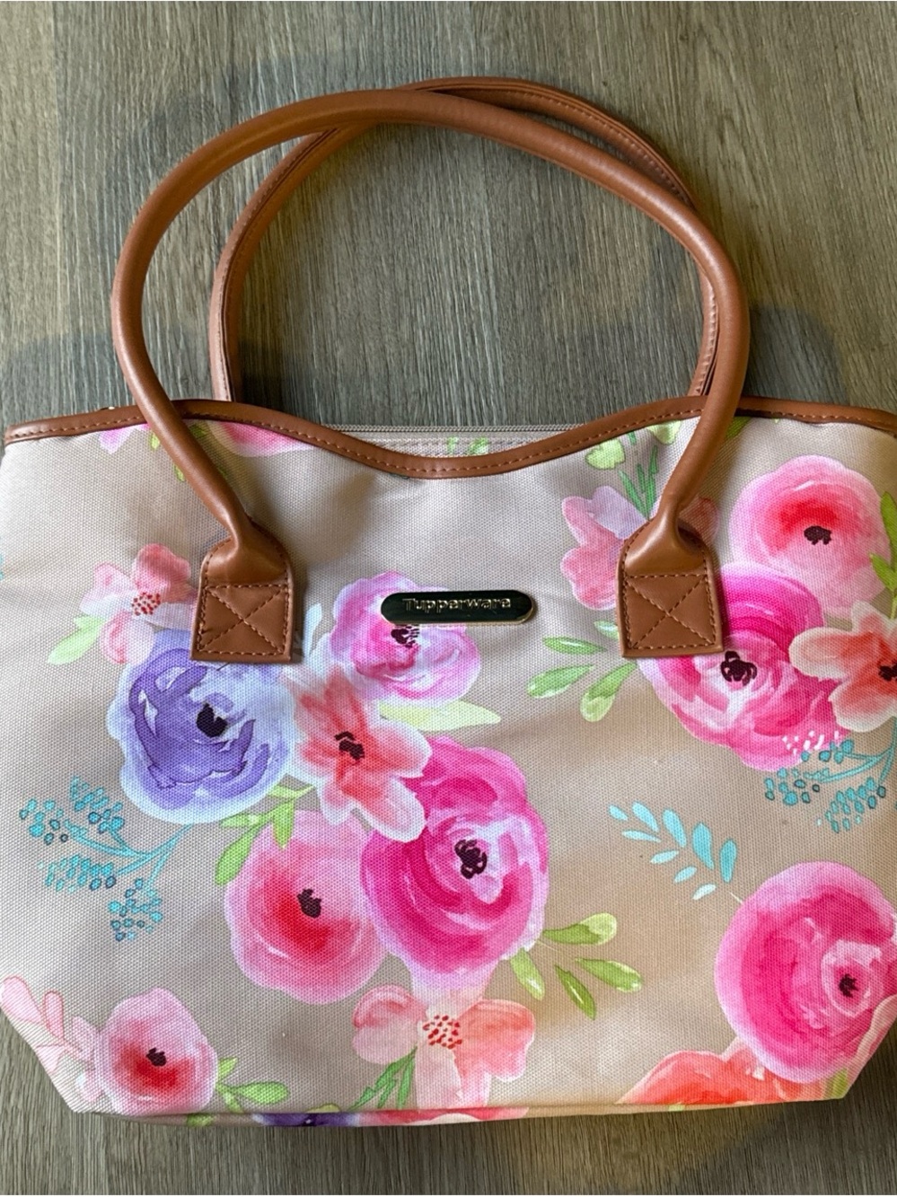 Tupperware Floral Tote Bag in Pink and Purple